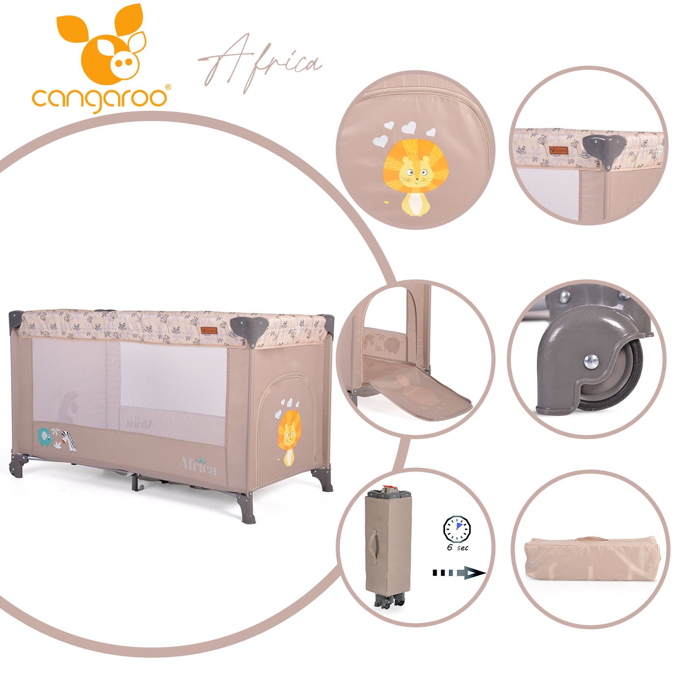 Culla da campeggio Cangaroo Africa beige