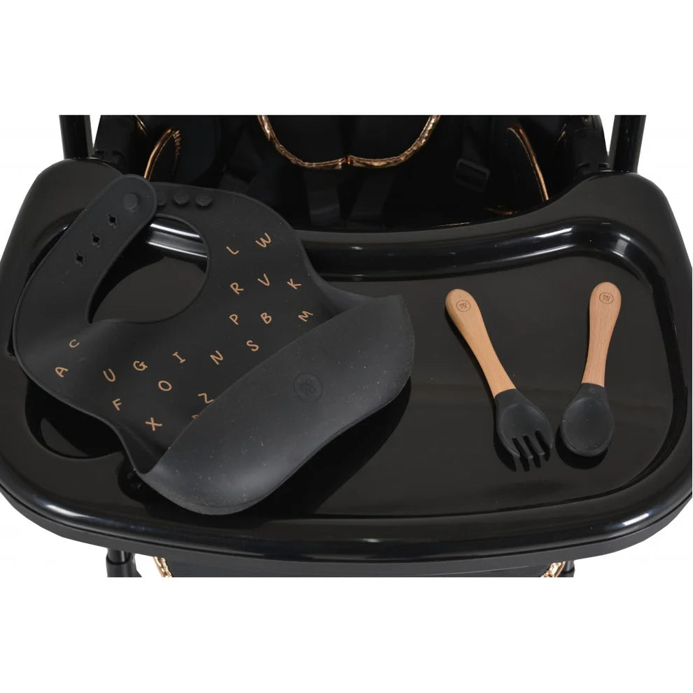 Sediolone Pappa Moni Lindo Black + Bavaglino e Posate in Silicone Omaggio