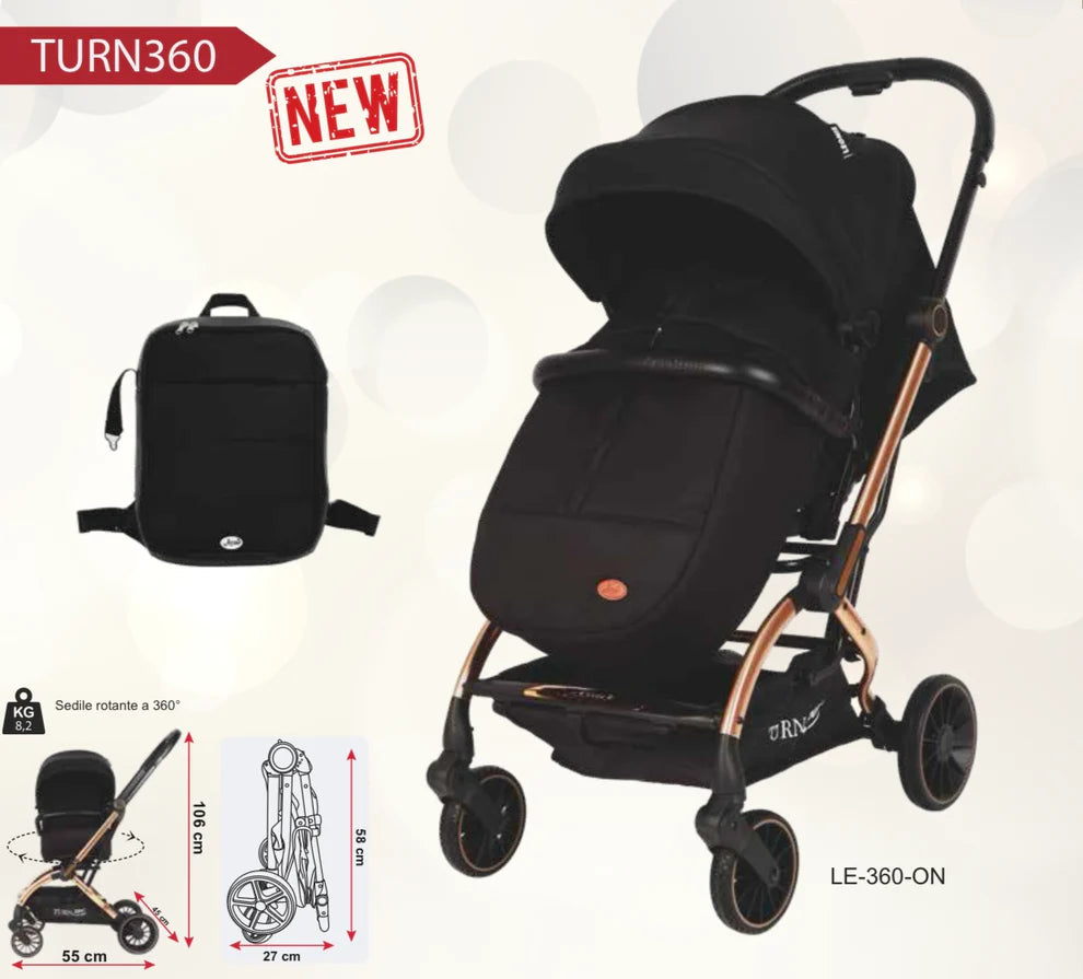 Passeggino Leonie Turn 360 Fronte Mamma e Fronte Strada con Coprigambe, Zaino e Zanzariera Vari Colori Omologato 0/22kg