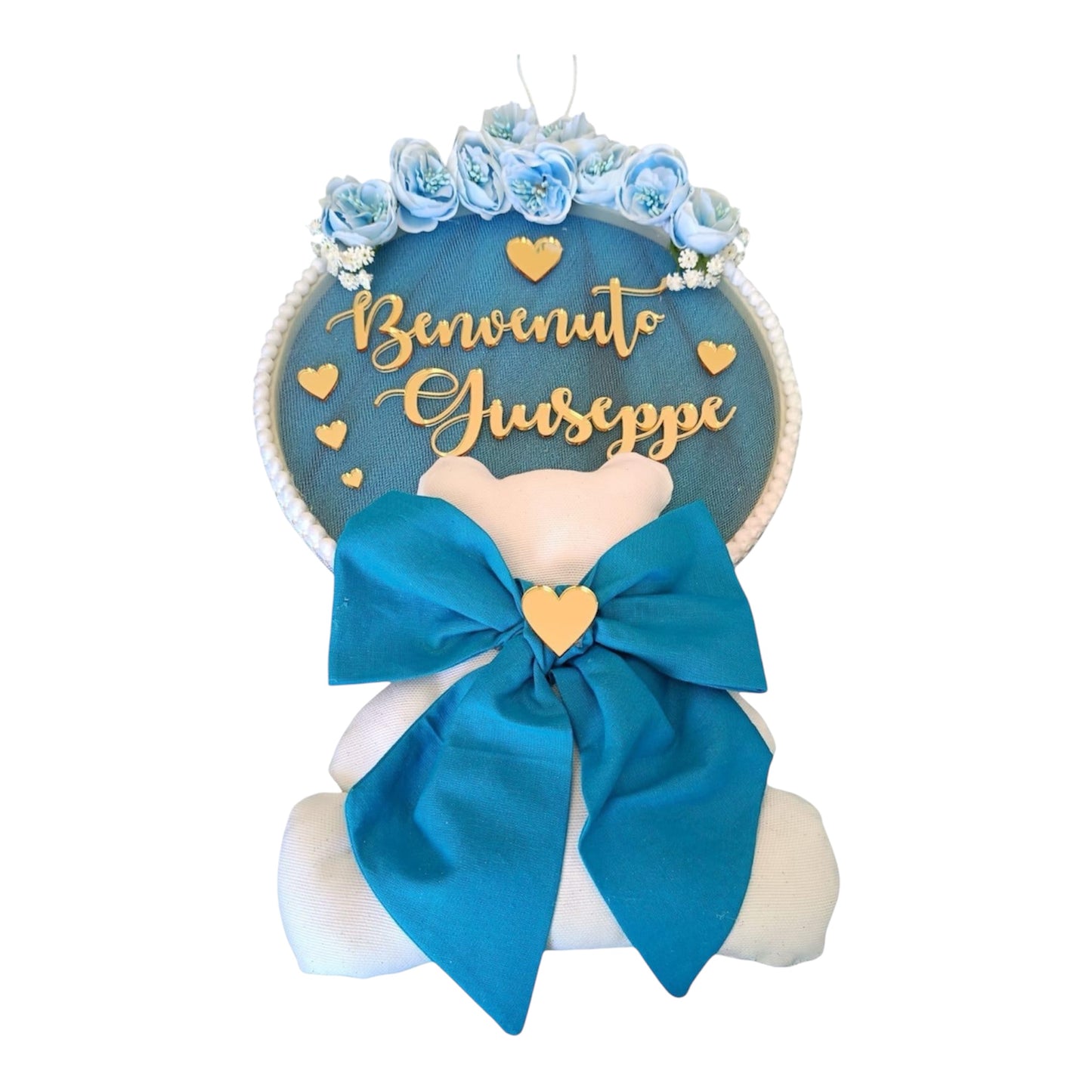 Coccarda Nascita Doppio Fiocco in Tulle 100cm