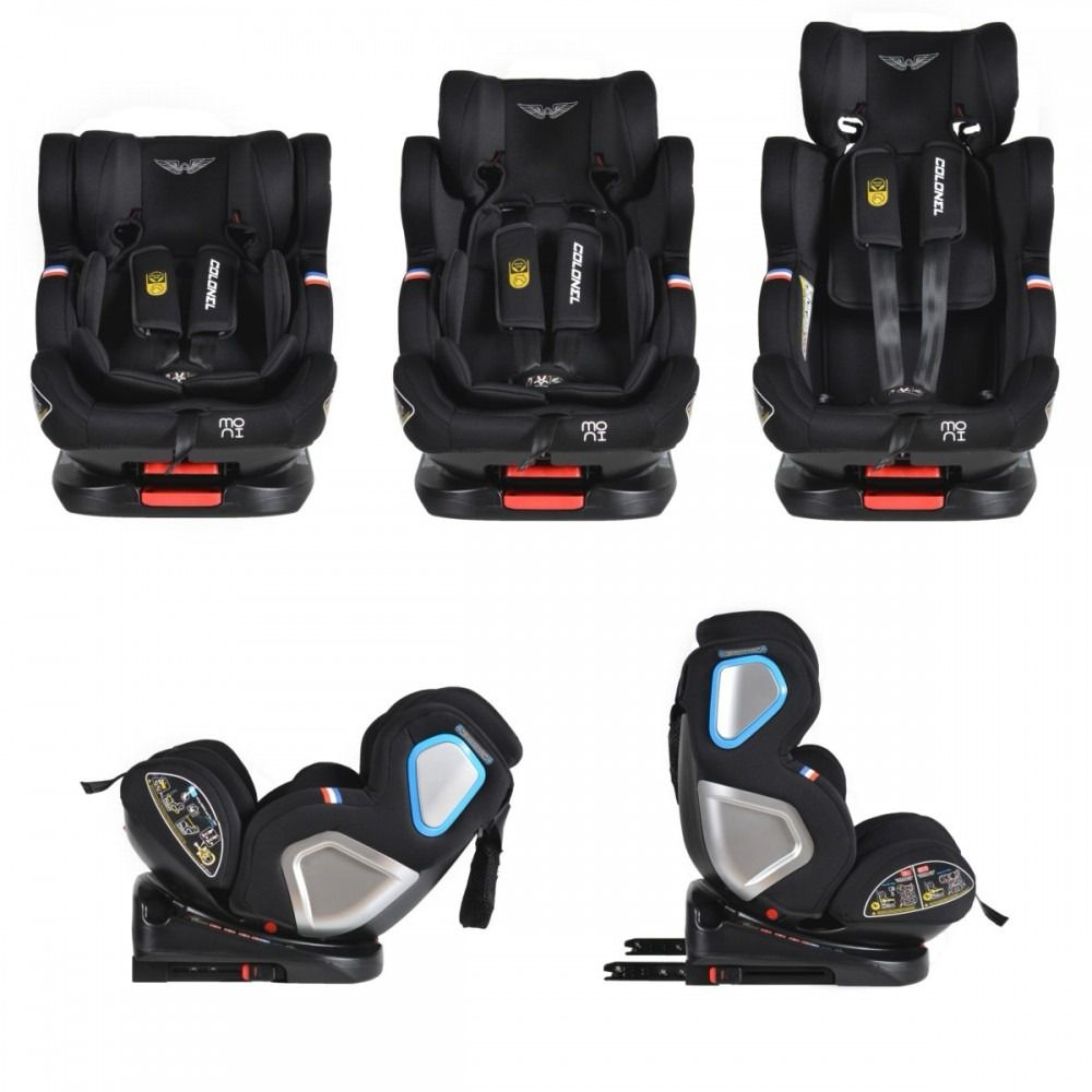 Moni seggiolino Auto Gruppo Colonel 0/1/2/3, 0-36 kg Isofix black 360°