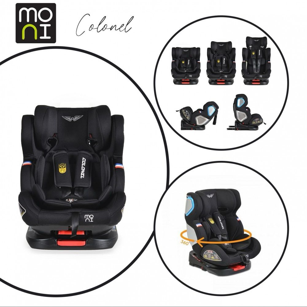 Moni seggiolino Auto Gruppo Colonel 0/1/2/3, 0-36 kg Isofix black 360°