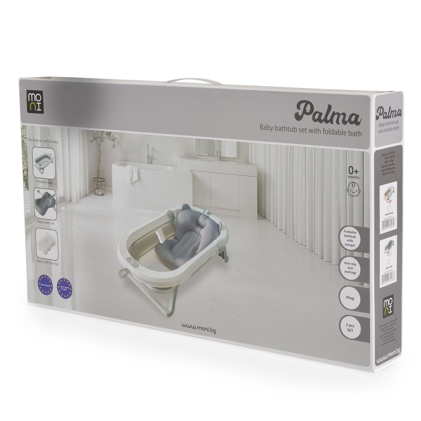 Set da bagno con vasca pieghevole Palma grigio