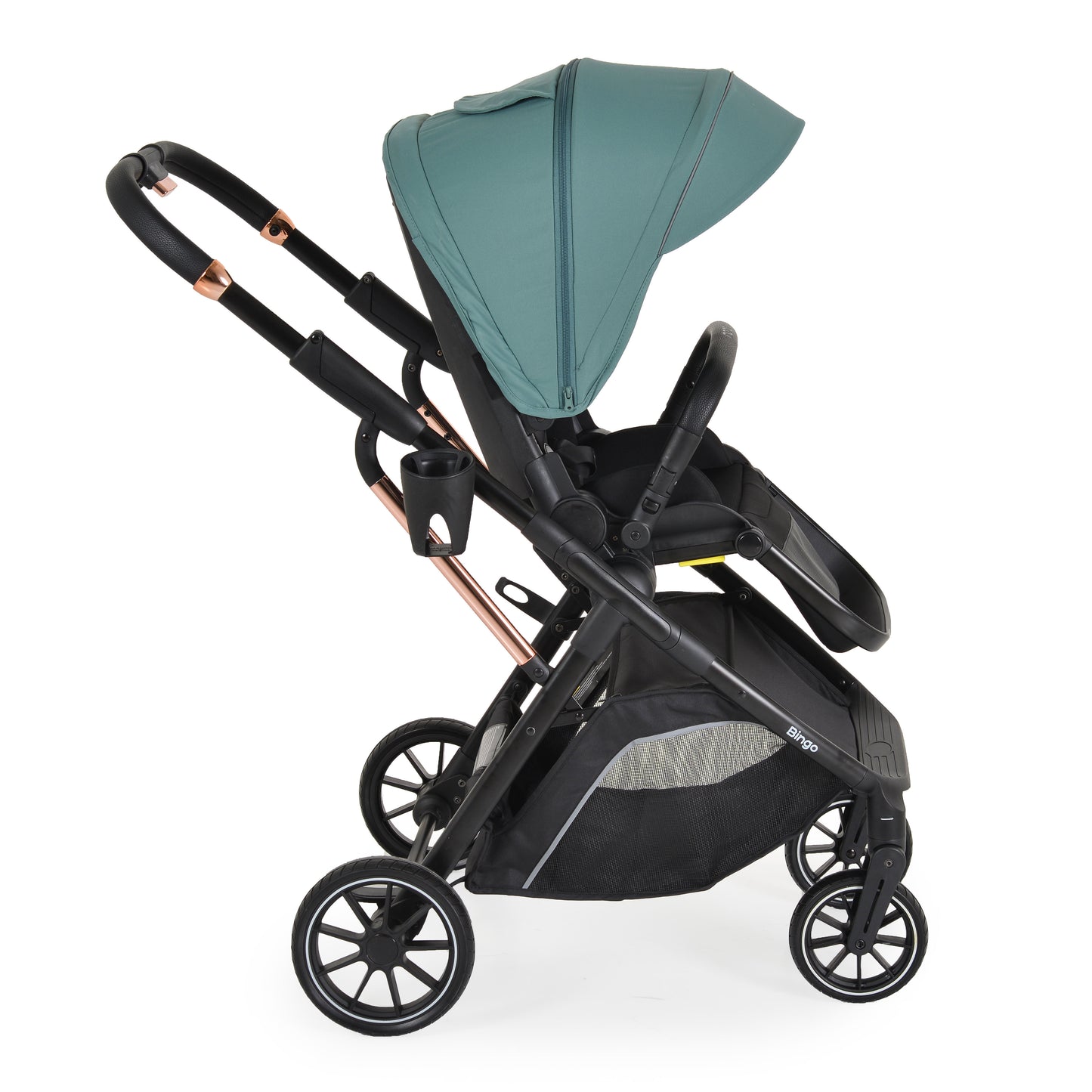 Passeggino Moni Bingo 360 Fronte Mamma e Fronte Strada con Coprigambe e Borsa Coordinata Marine Green 0/22kg