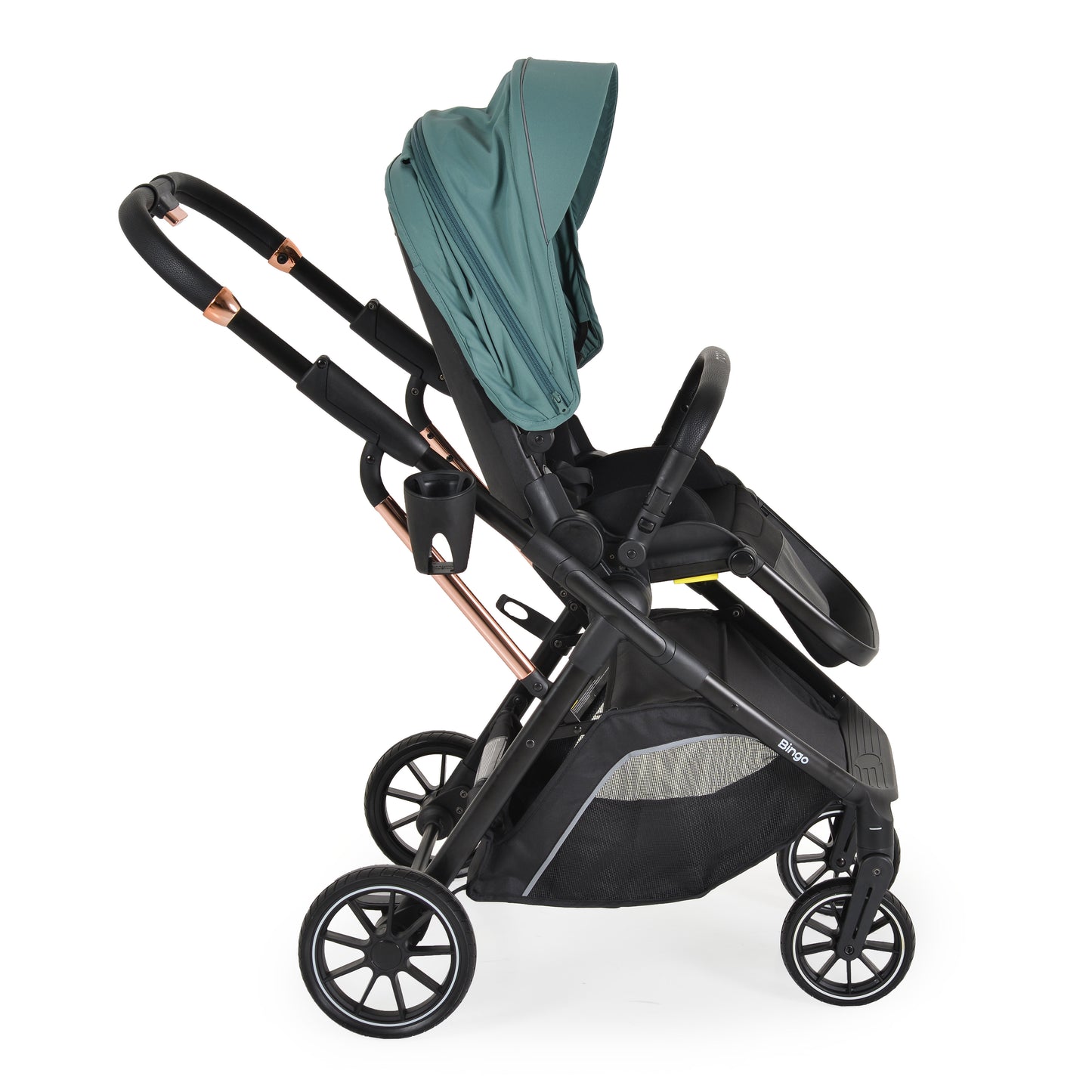 Passeggino Moni Bingo 360 Fronte Mamma e Fronte Strada con Coprigambe e Borsa Coordinata Marine Green 0/22kg