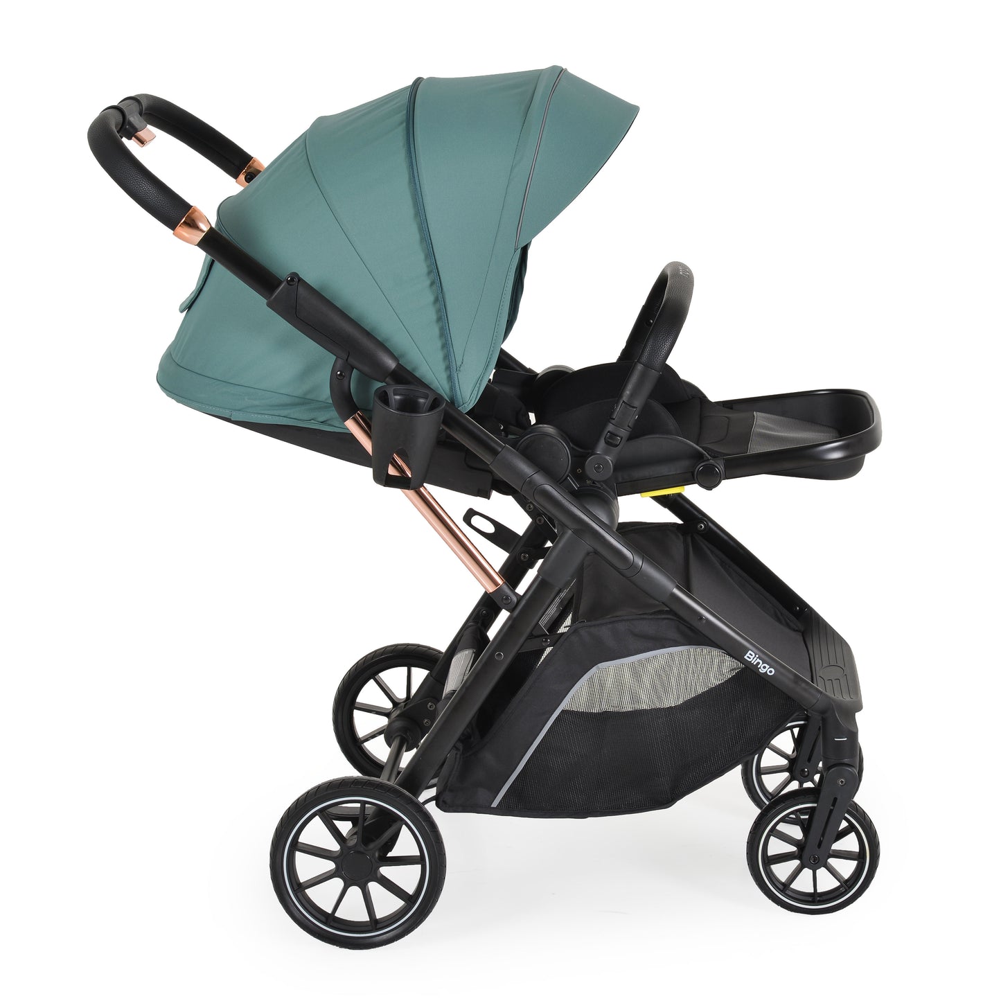 Passeggino Moni Bingo 360 Fronte Mamma e Fronte Strada con Coprigambe e Borsa Coordinata Marine Green 0/22kg