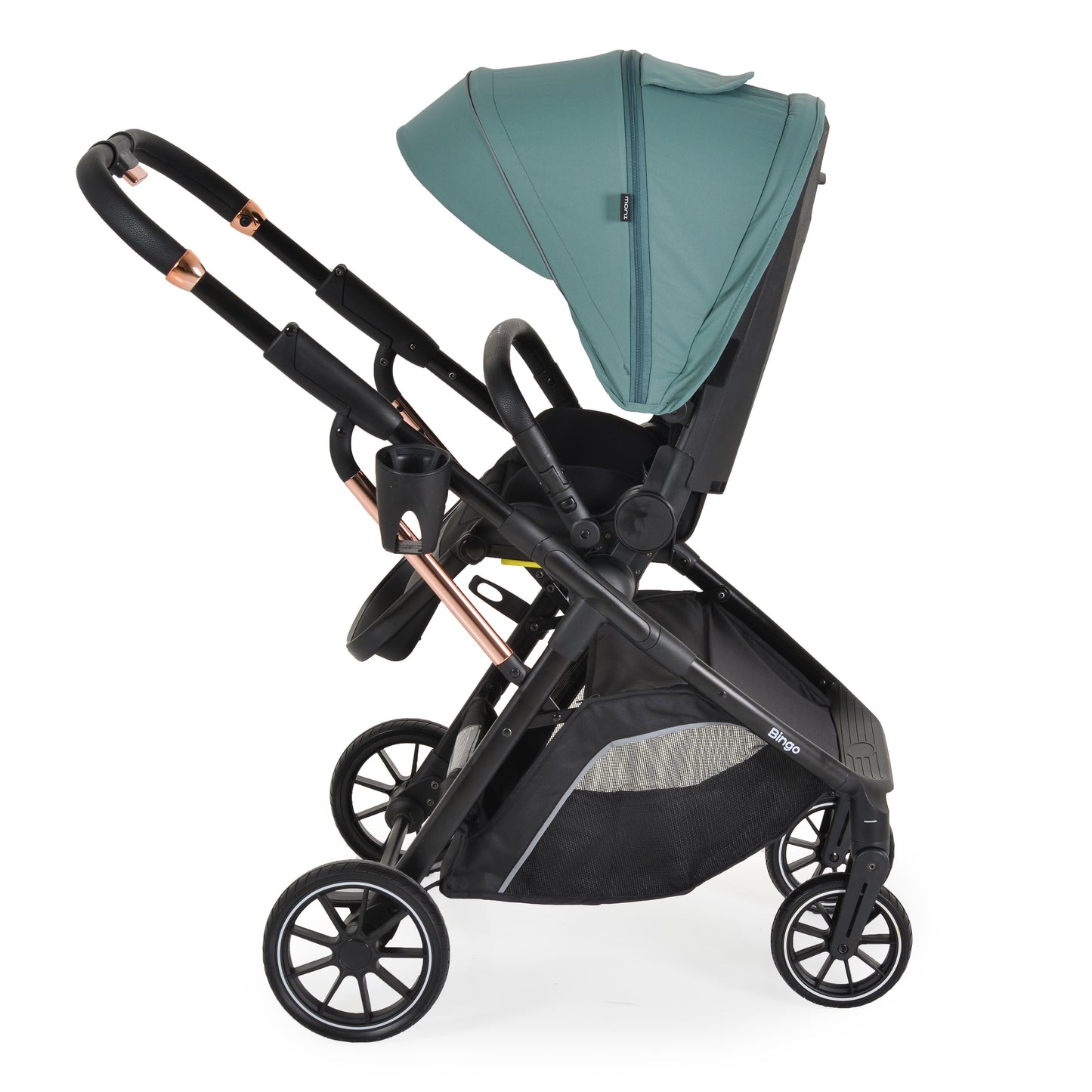 Passeggino Moni Bingo 360 Fronte Mamma e Fronte Strada con Coprigambe e Borsa Coordinata Marine Green 0/22kg