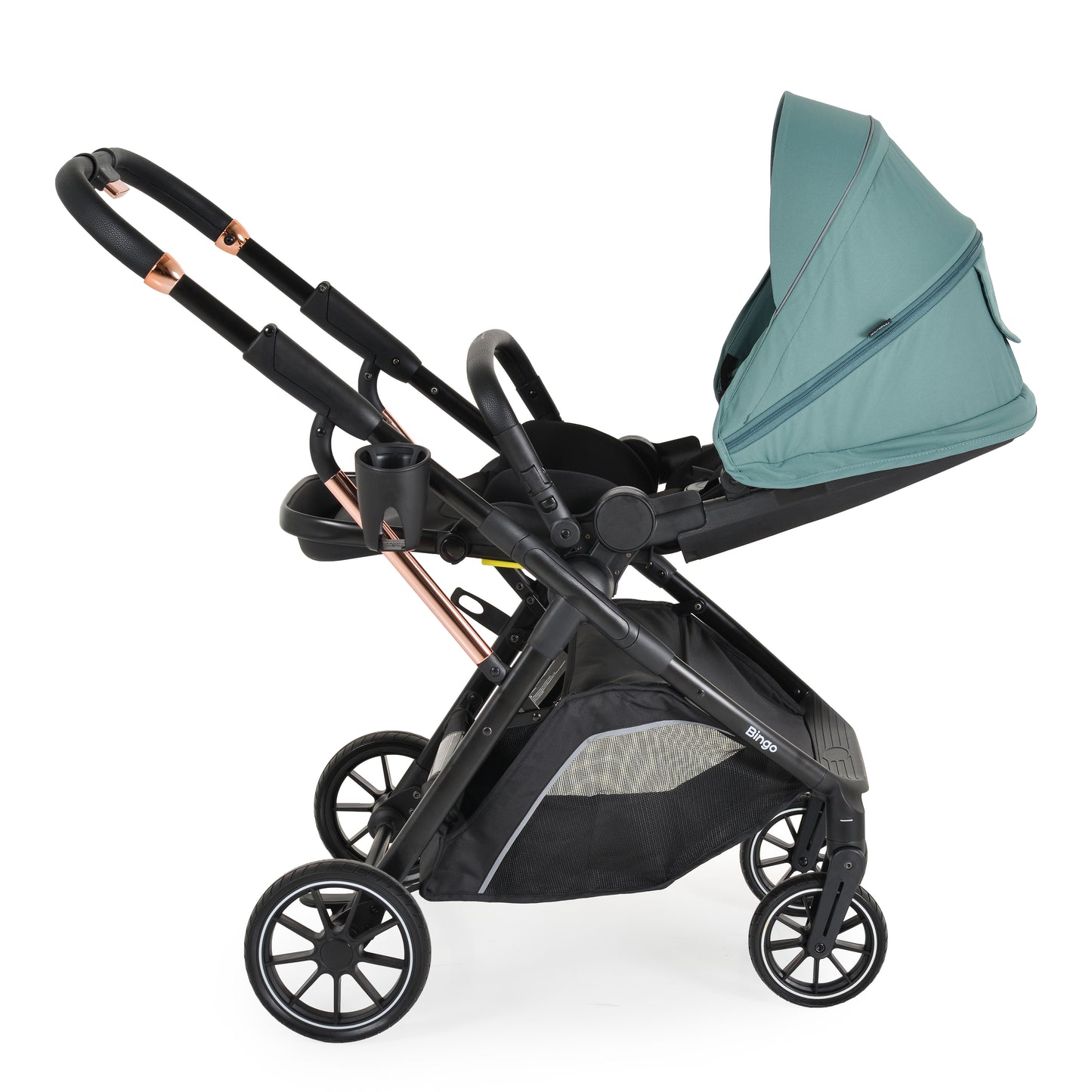 Passeggino Moni Bingo 360 Fronte Mamma e Fronte Strada con Coprigambe e Borsa Coordinata Marine Green 0/22kg