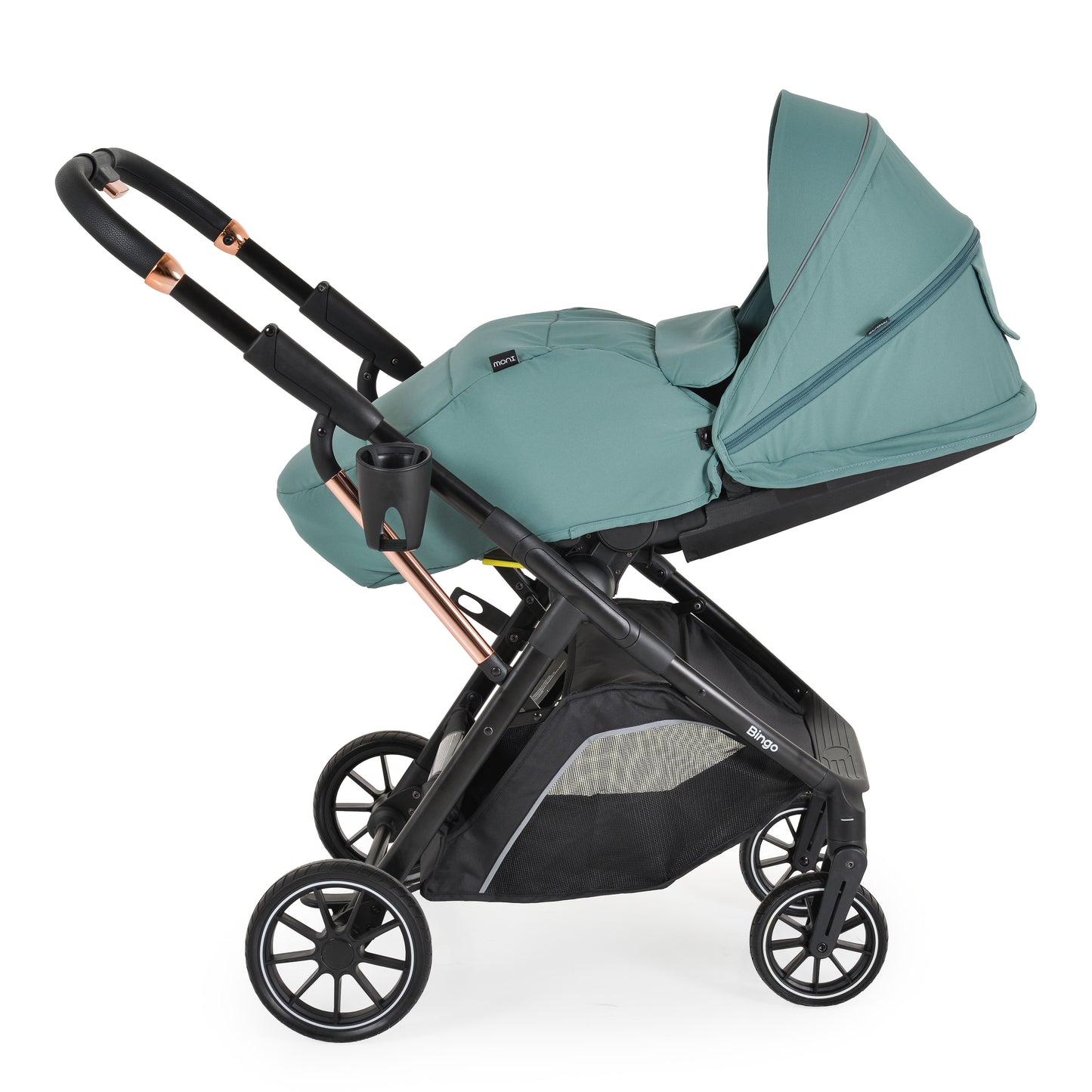 Passeggino Moni Bingo 360 Fronte Mamma e Fronte Strada con Coprigambe e Borsa Coordinata Marine Green 0/22kg