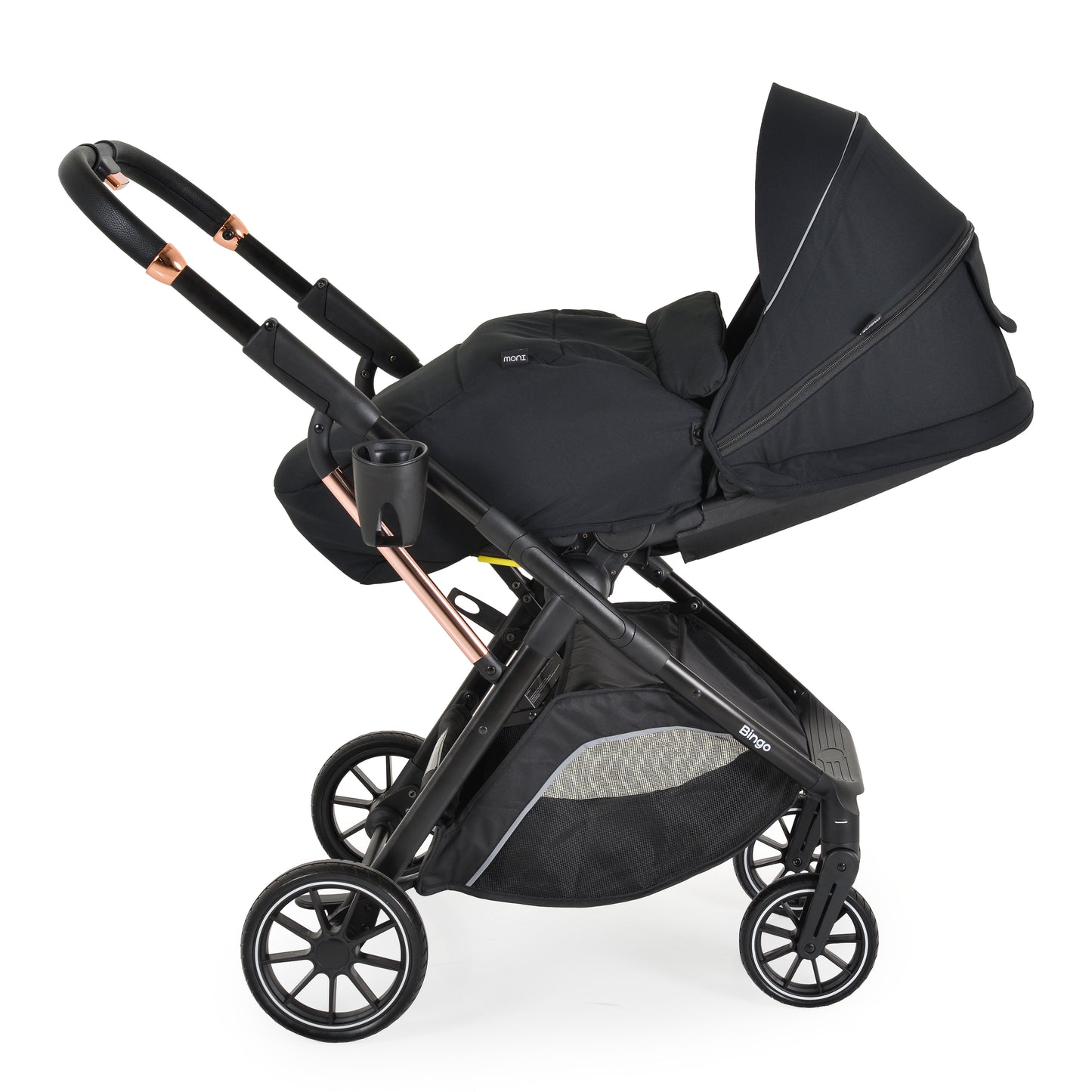 Passeggino Moni Bingo 360 Fronte Mamma e Fronte Strada con Coprigambe e Borsa Coordinata Nero 0/22kg