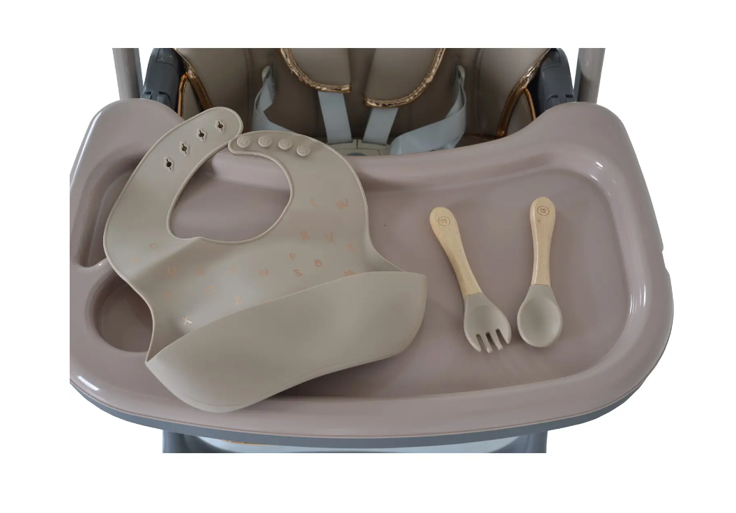 Sediolone Pappa Moni Lindo Beige + Bavaglino e Posate in Silicone Omaggio