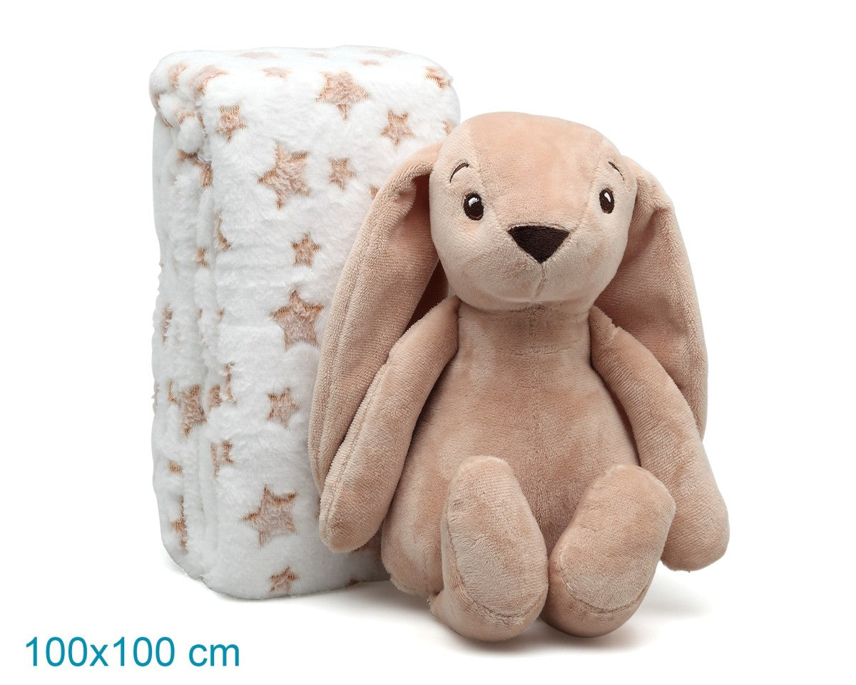Peluche Coniglietto con Copertina a Stelle KioKids Marrone