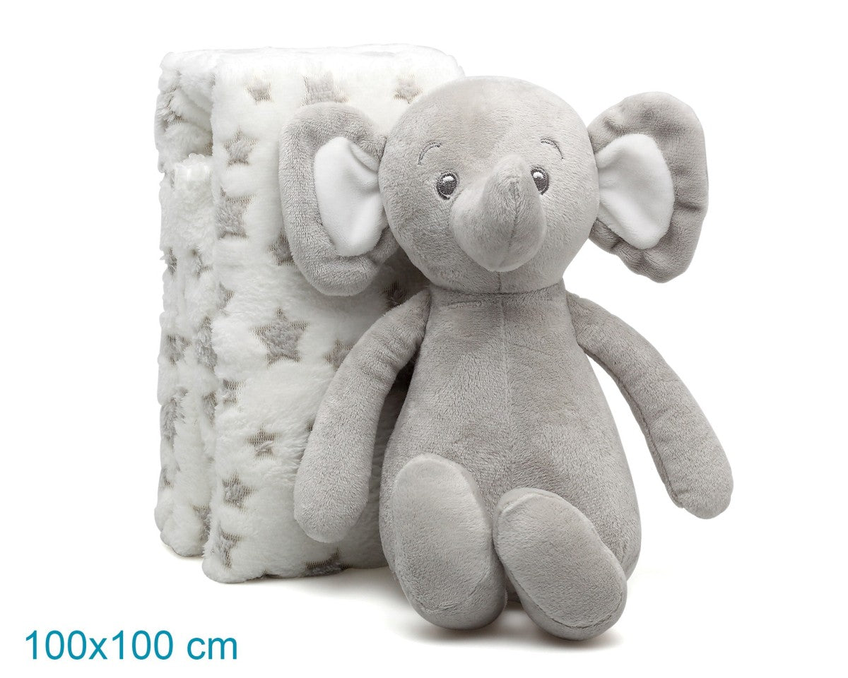 Peluche Elefante con Copertina a Stella KioKids Grigio