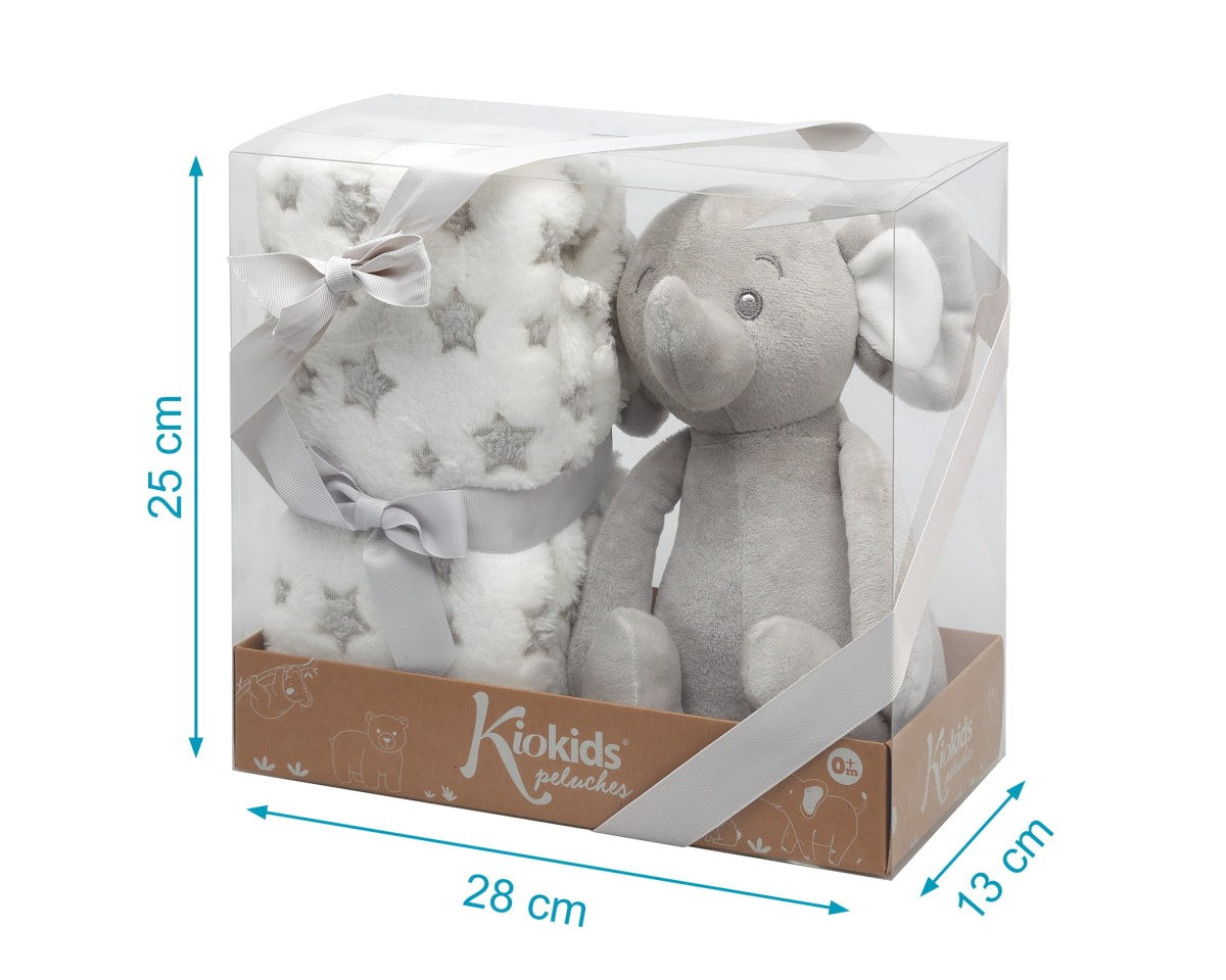 Peluche Elefante con Copertina a Stella KioKids Grigio