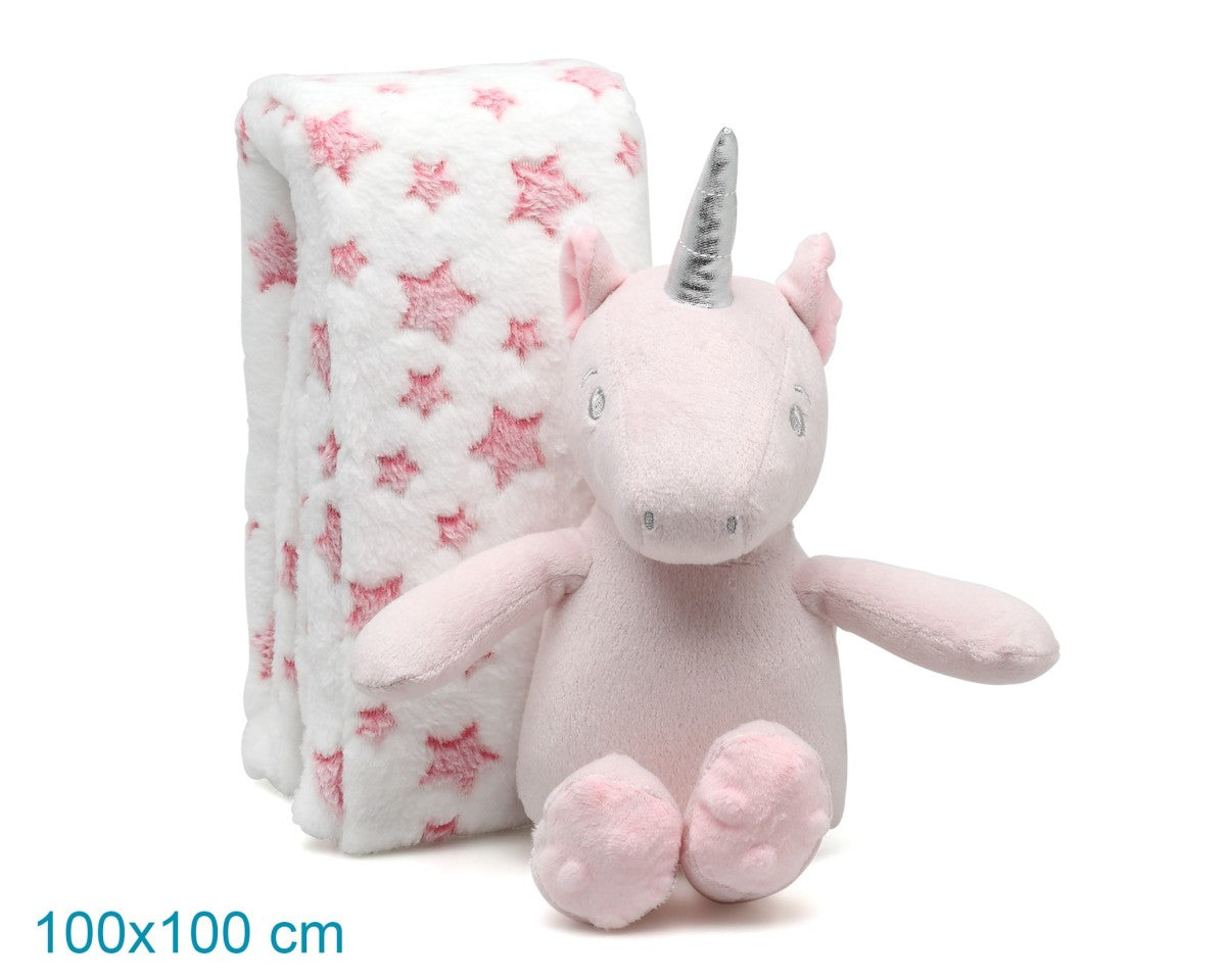 Peluche Unicorno con Copertina a Stella KioKids Rosa