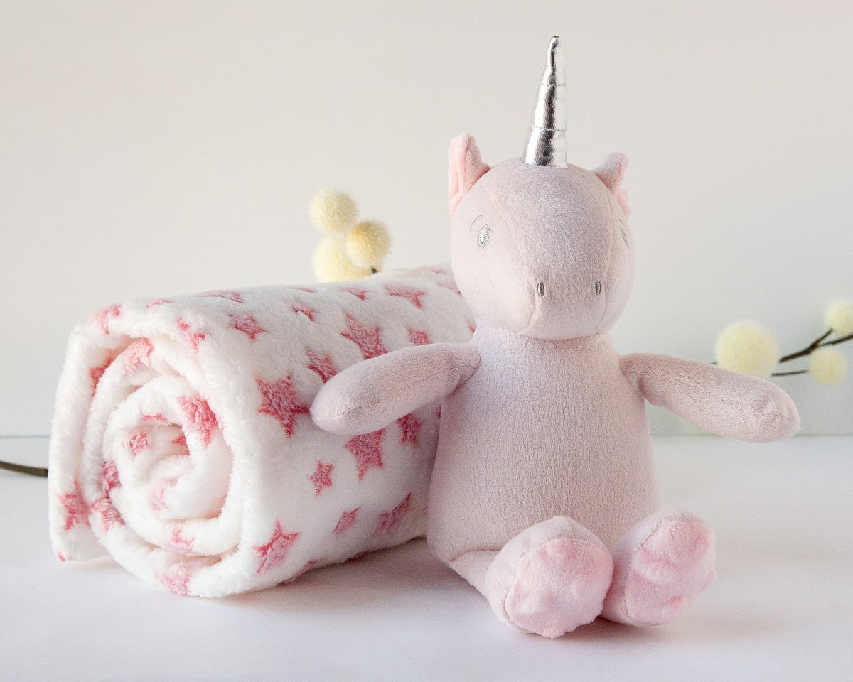 Peluche Unicorno con Copertina a Stella KioKids Rosa