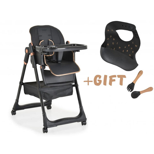 Sediolone Pappa Moni Lindo Black + Bavaglino e Posate in Silicone Omaggio