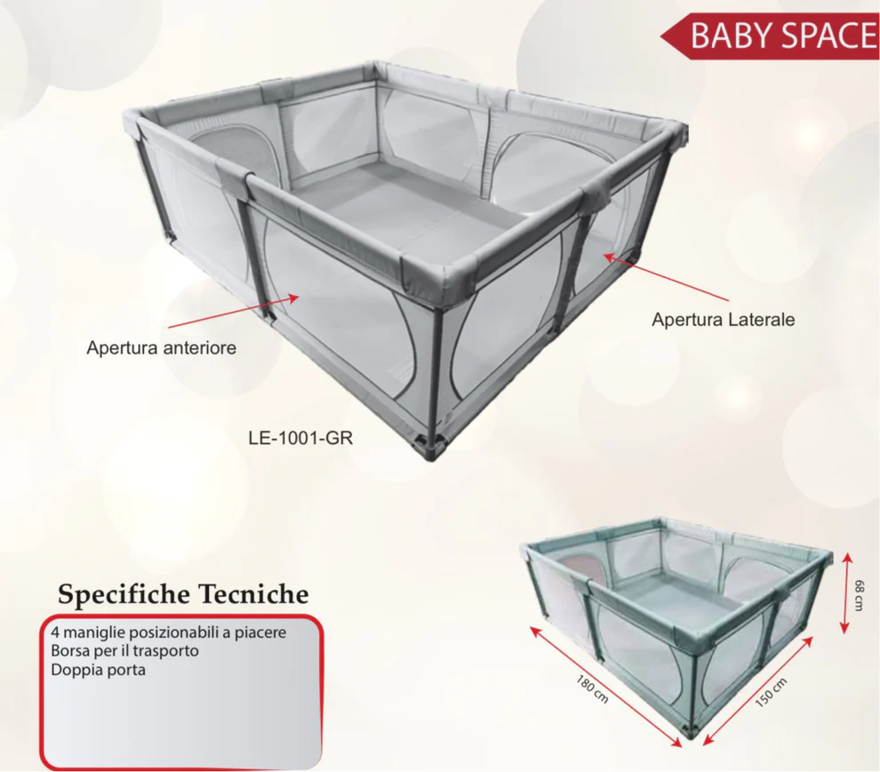 Leonie Baby Space Box Recinto + Tappeto 180x150cm GRIGIO