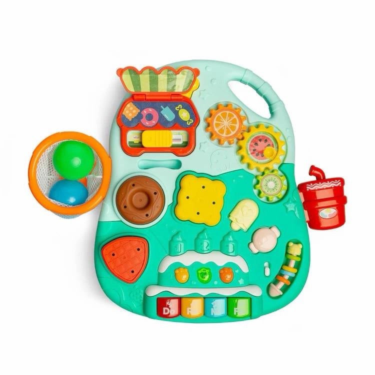 Moni Toys Giocattolo 5 in 1 Modo per Bambini Piccoli con Pannello Musicale Interattivo e 5 Modalità di Utilizzo per Sviluppo Sensoriale e Motorio