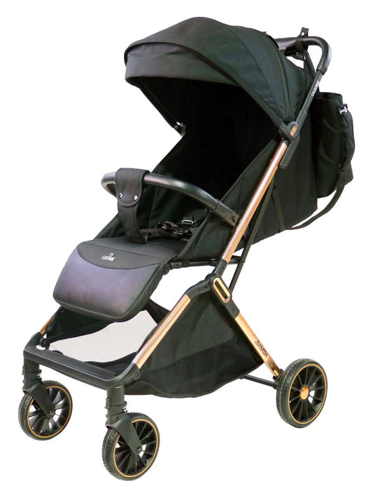 Passeggino Leggero Leonie Samba Chiusura Automatica Completo di Borsa Omologato 0/22kg Vari Colori ORO NERO
