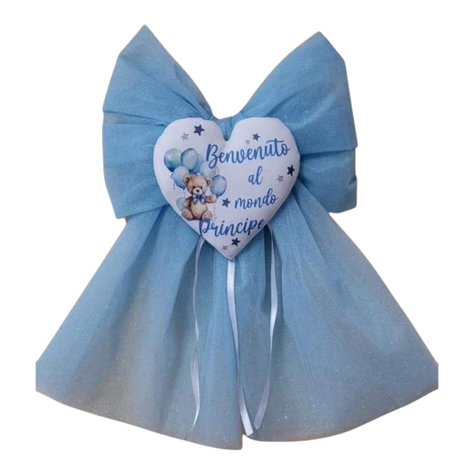Coccarda Nascita Fiocco con Cuore Glitterata 60cm