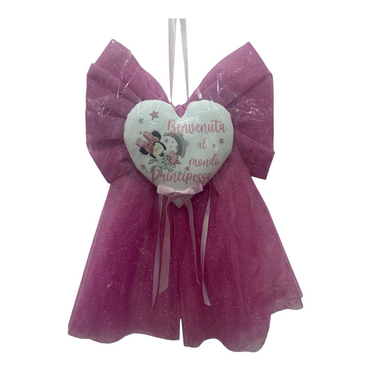 Coccarda Nascita Fiocco Con Cuore Glitterata 60Cm