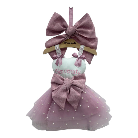 Fiocco Nascita Vestitino Rosa 55cm