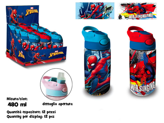 BORRACCIA TRASPARENTE CON CANNUCCIA IN SK 480 ML SPIDERMAN