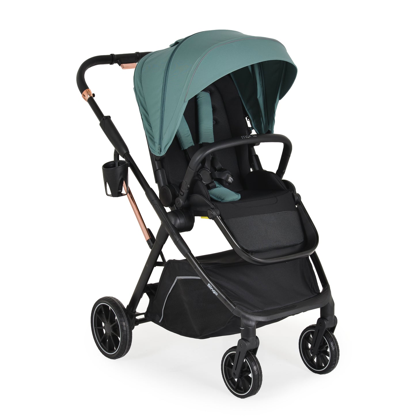 Passeggino Moni Bingo 360 Fronte Mamma e Fronte Strada con Coprigambe e Borsa Coordinata Marine Green 0/22kg