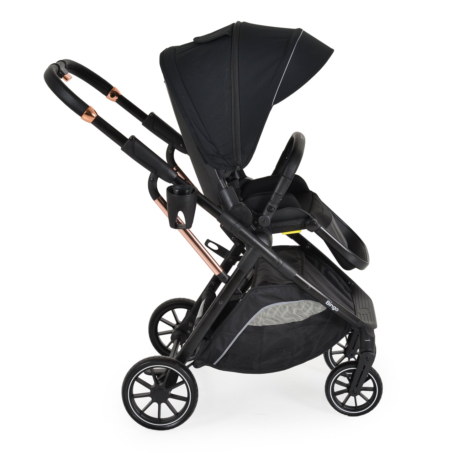 Passeggino Moni Bingo 360 Fronte Mamma e Fronte Strada con Coprigambe e Borsa Coordinata Nero 0/22kg