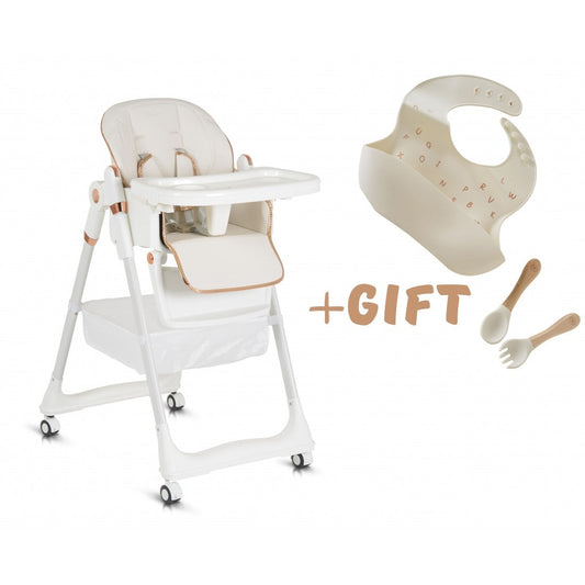 Sediolone Pappa Moni Lindo White + Bavaglino e Posate in Silicone Omaggio