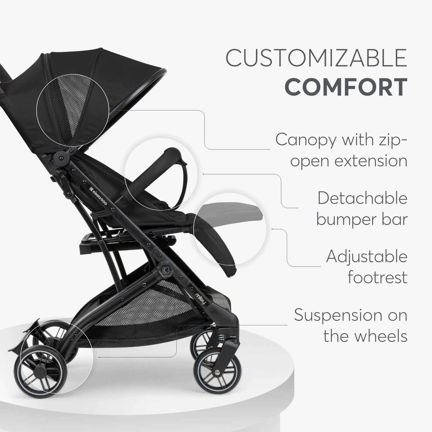 Passeggino Leggero Kikkaboo Miley Nero con Coprigambe 0/22KG